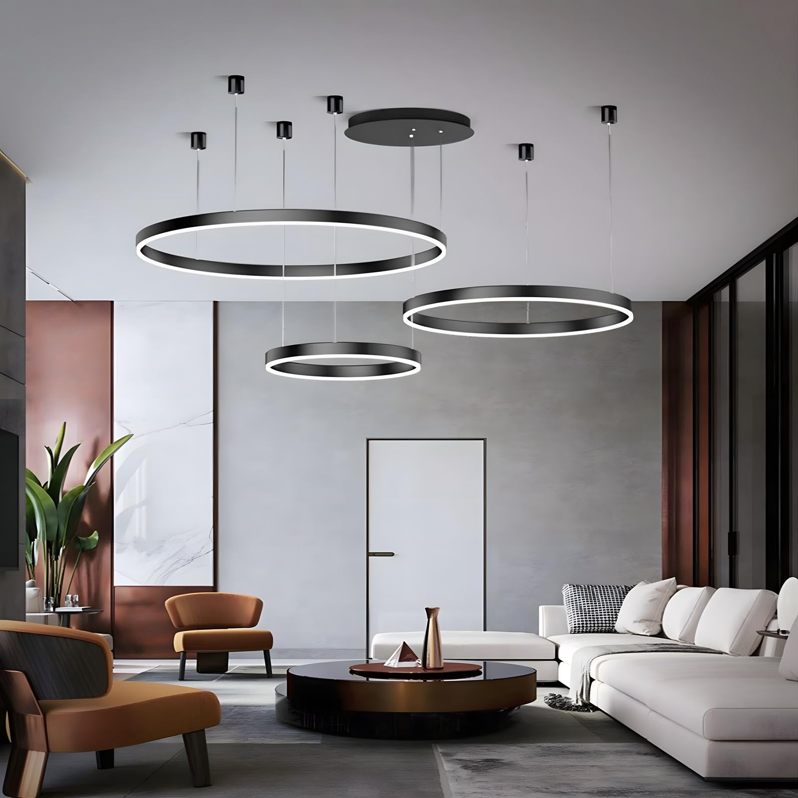 LED Lampadario Metallo | 3 Cerchi 40+60+80cm | 90W Lampada Sospensione Soffitto Anelli, Telecomando Dimmerabile 3000-6000K, Lampada Sospensione Paralume Acrilico Soggiorno Camera Letto【Nero】