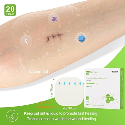 Miniatura 3 de Paquete de 20 apósitos hidrocoloides hidrocoloides extrafinos de 4 x 4 pulgadas para exudados ligeros, úlceras por presión, úlceras por presión,
