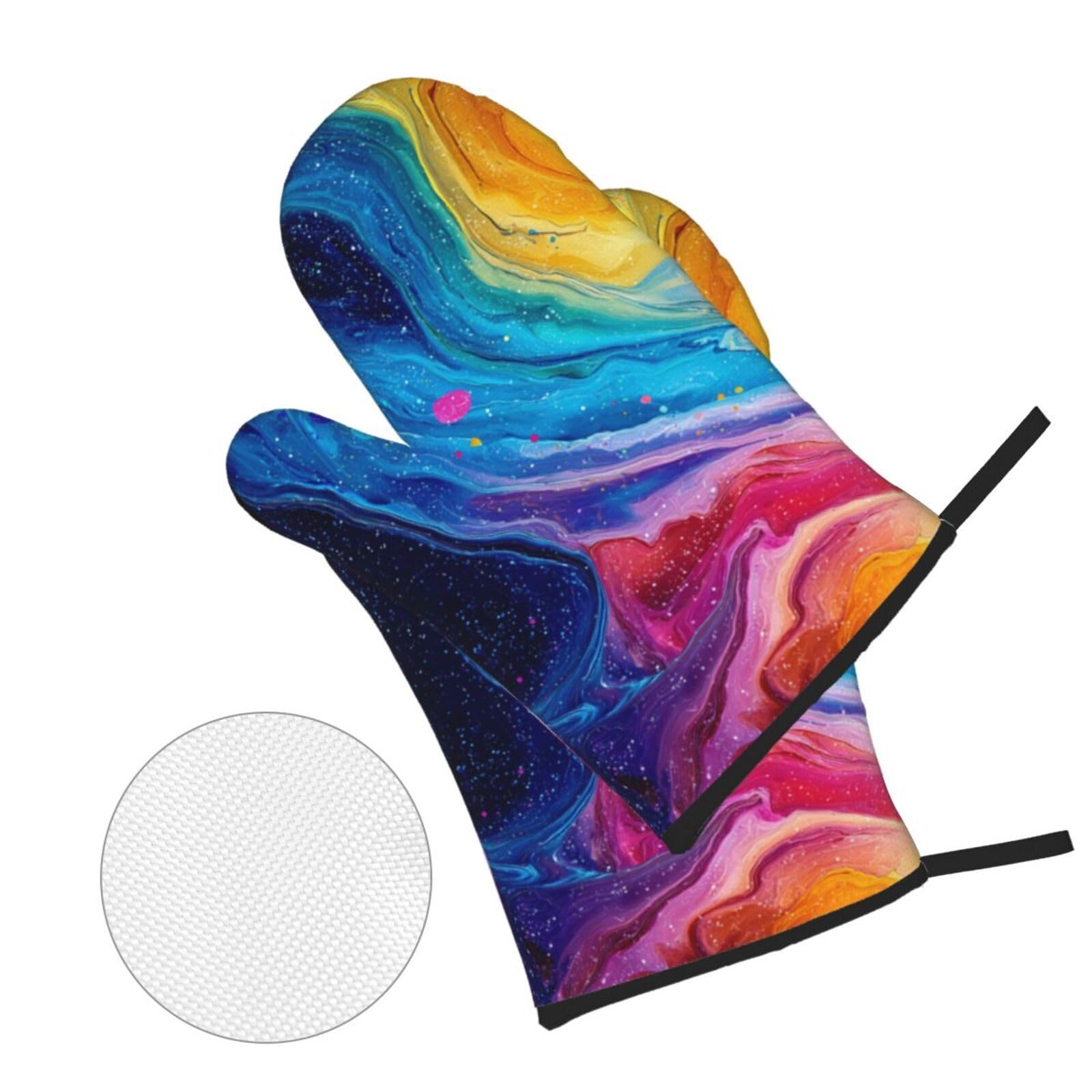 Manoplas Rosa Fucsia Azul Guantes Horno un par y 2 Manteles Aislados, para Cocinar Barbacoa, Parrilla Impermeable, Resistente al Aceite y al Calor
