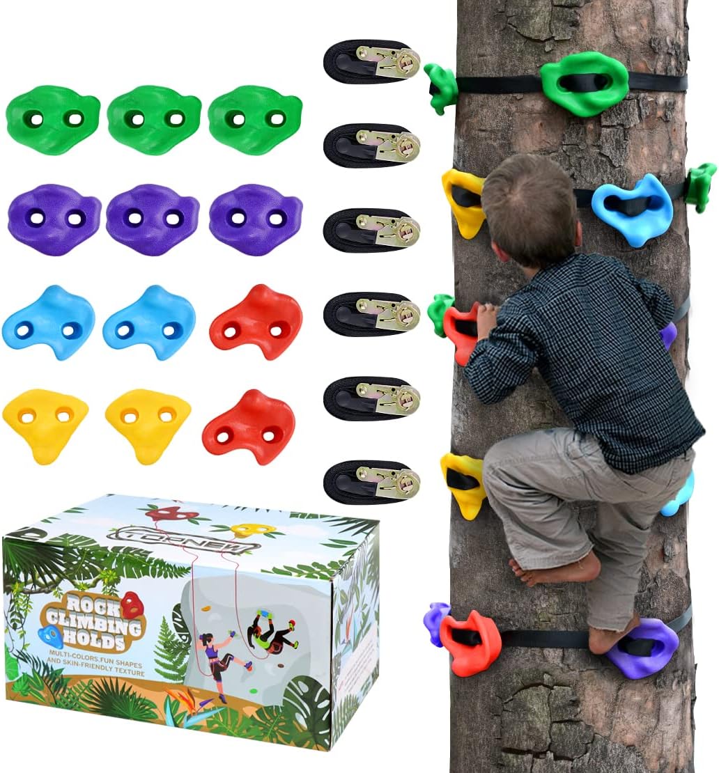 Ninja Warrior Style Tree Climbing Holds and Ratchet Straps Set