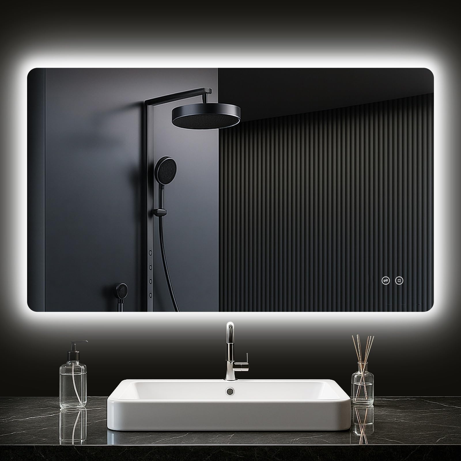 PESENXAN Badezimmer Spiegel mit Beleuchtung 100x60cm, LED Bad Spiegel mit licht, 3 Lichtfarben, Dimmbar, Rechteckig Badezimmerspiegel mit Touch-Schalter, Speicherfunktion, Splittersicheres Glas