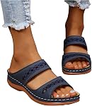 Comfortable Slides Sandals for Women Vintage Arch Support Sandals Breathable Summer Orthotic Platform Wedge Sandal Slip on All Day Walking Casual Slippers