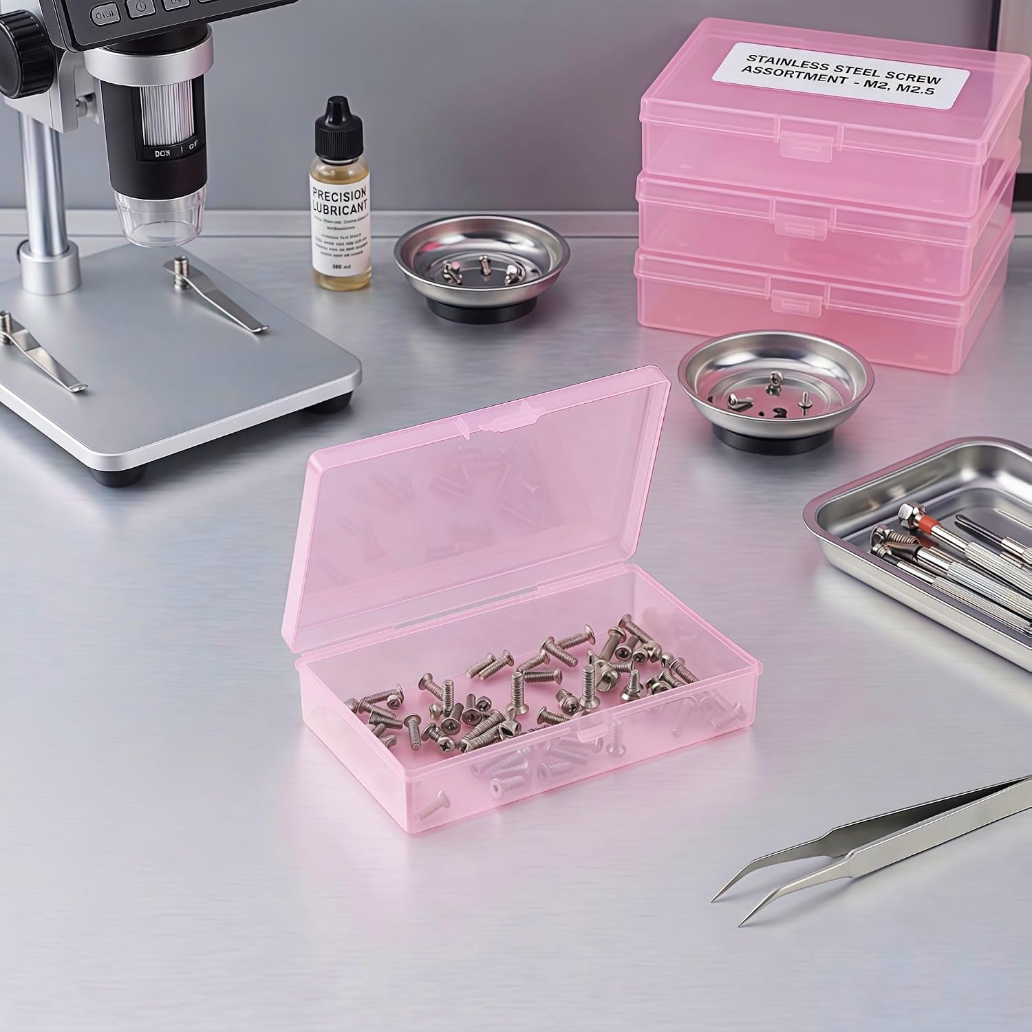 8-Pack Pink Plastic Boxes with Lids for Bead Storage