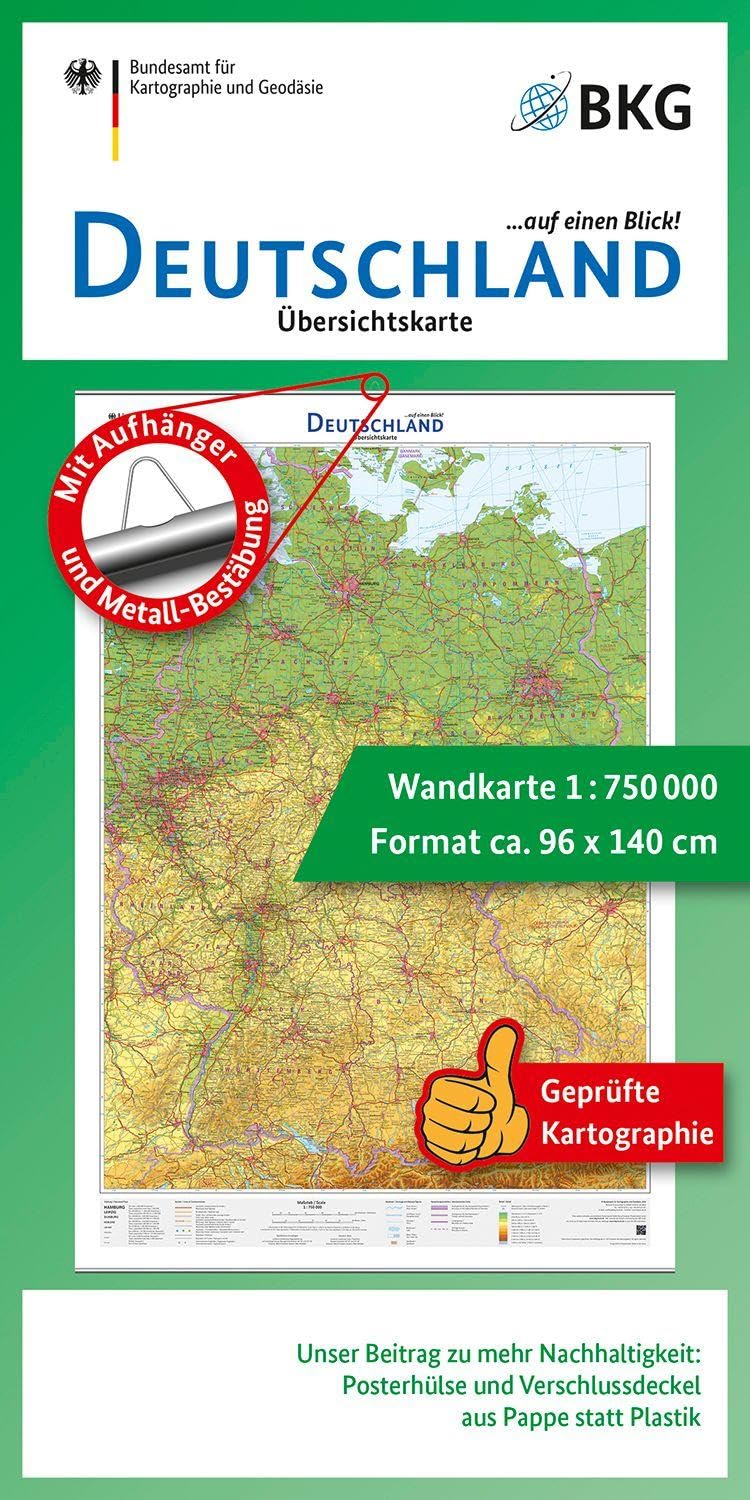 Deutschland auf einen Blick! Übersichtskarte 1:750 000 mit Aufhänger und Bestäbung: Übersichtskarte 1:750 000 mit Aufhänger und Bestäbung
