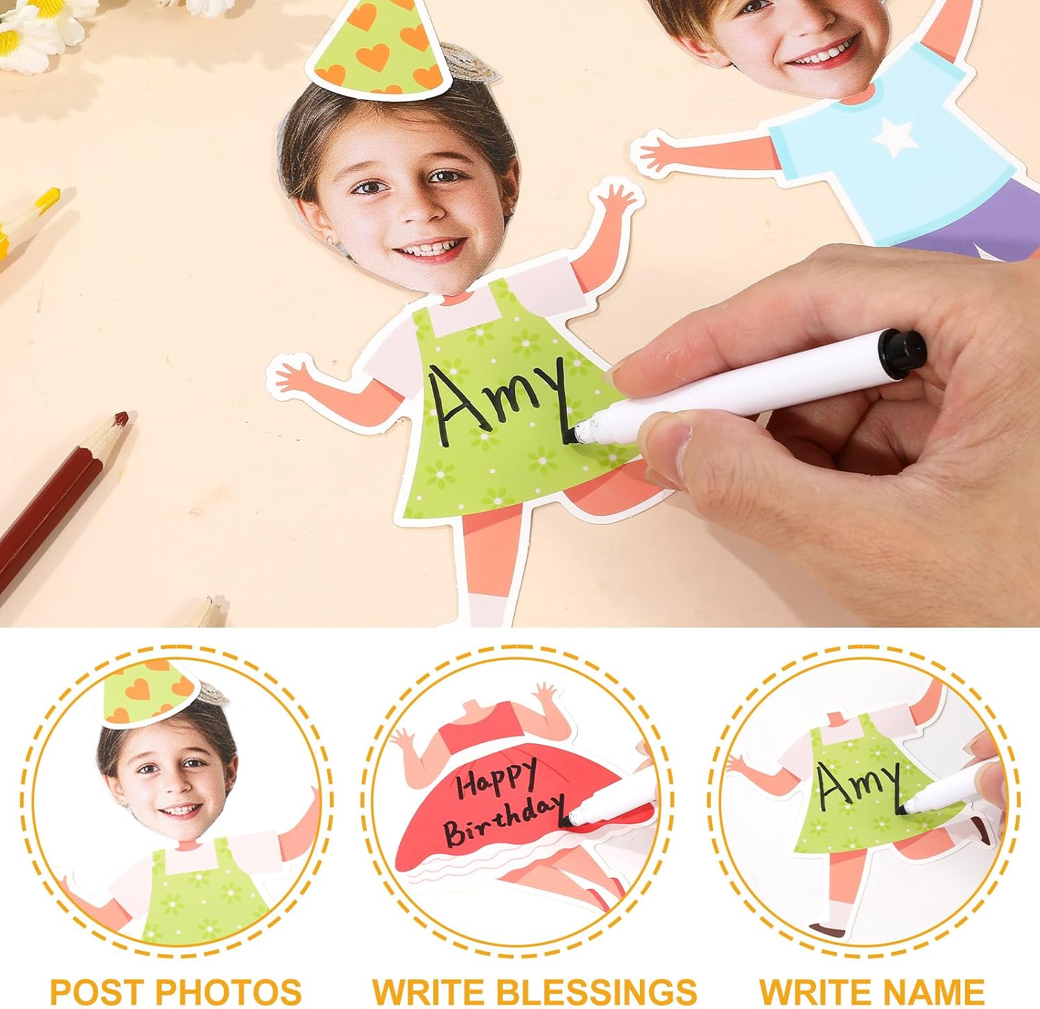 60 Pcs Diversity Birthday Photo Cutouts Bulletin Board Decorations Pastel Paper DIY Photo Picture Crafts for Kids Multicultural Theme Party Decor for School Classroom Activities Home Party Supplies image 4