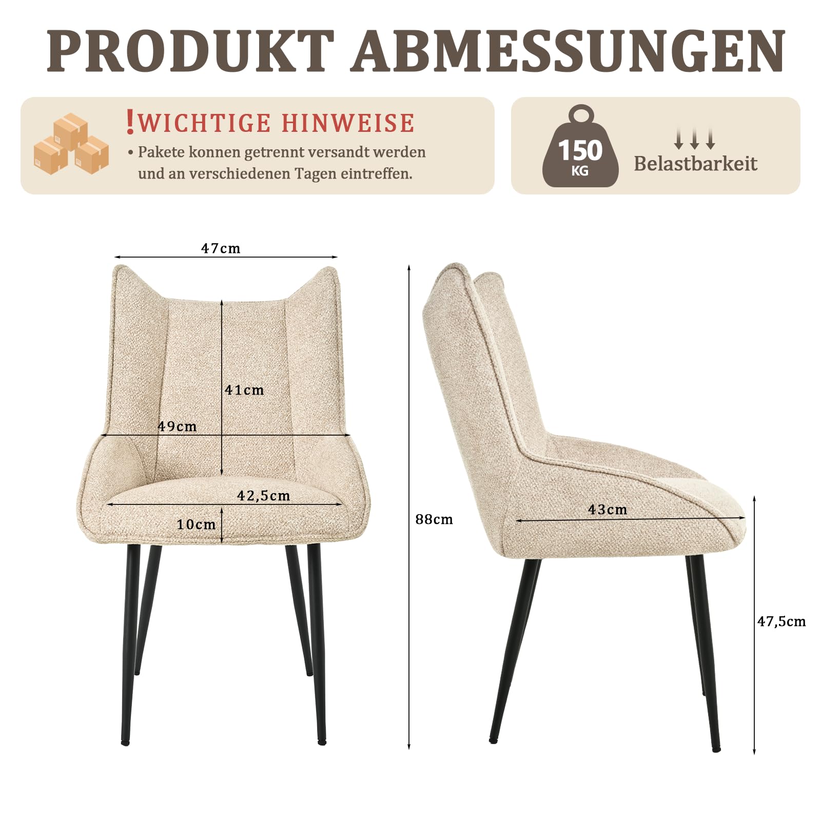 Esszimmerstühle 1er Set, moderner Küchenstuhl Creme ohne Armlehnen, Stühle Esszimmer aus Samt, verstellbare Füße, für Esszimmer, Wohnzimmer, Küche & Schlafzimmer
