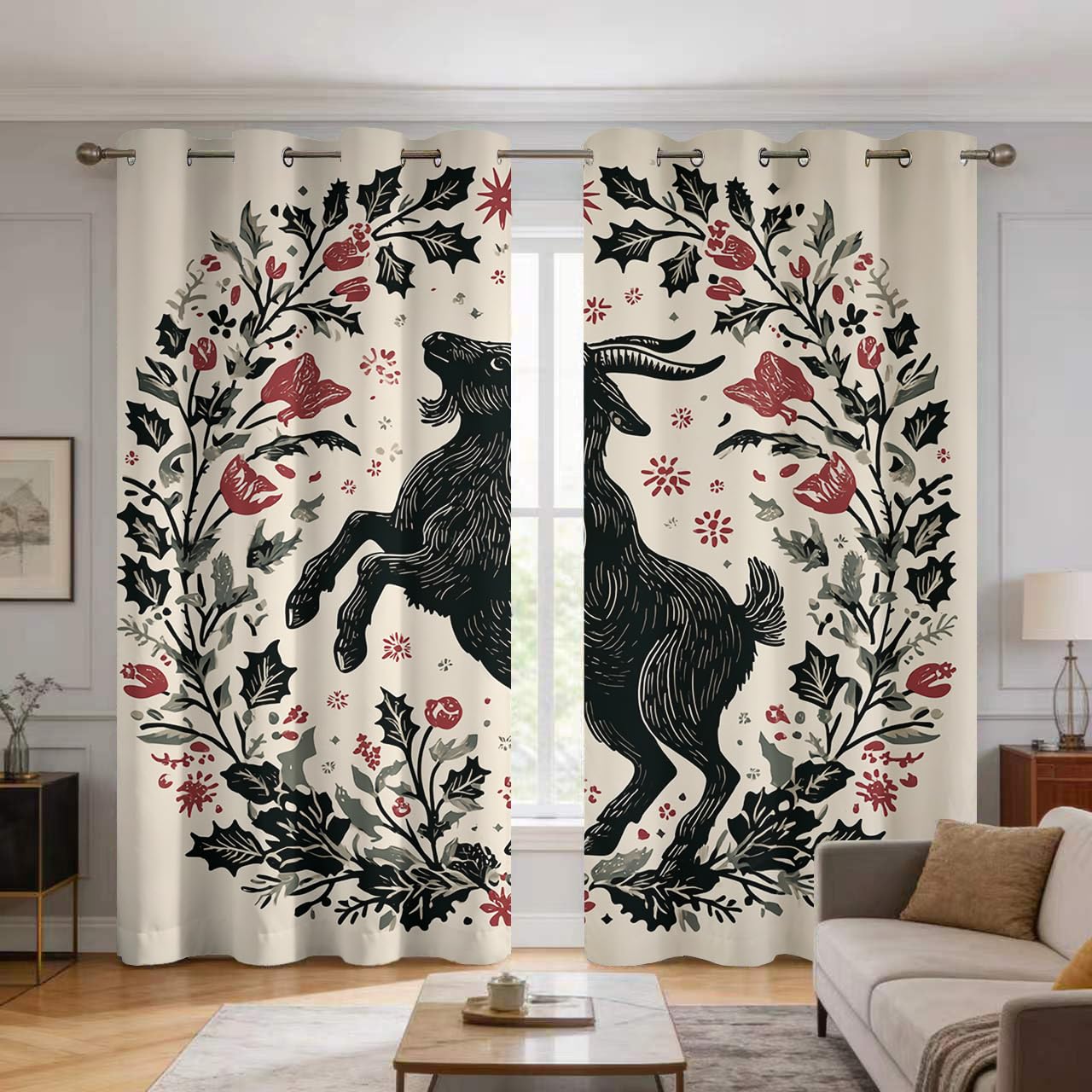 Rideau occultant ferme animaux fleurs à oeillets L75