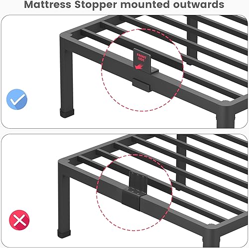 Miniatura 5 de Marco de cama tamaño King  Marco de cama de plataforma de metal resistente de 14 pulgadas, no necesita somier, fácil montaje, marcos de cama sin