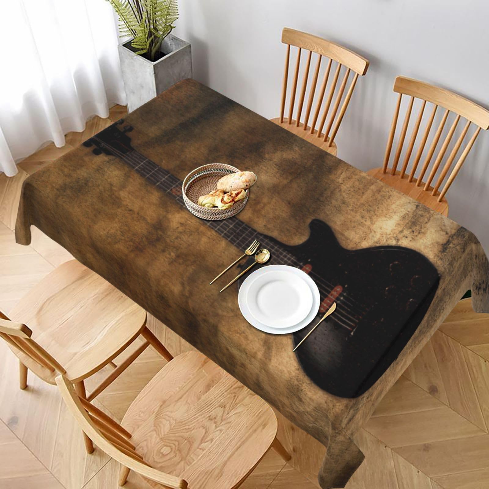 BNVSADC Musical Guitar Printed Rectangle Tablecloth 228x152 CM, Water Resistant Polyester Table Cloth Decorative Fabric Table Covers for Kitchen Dining Table Parties Camping