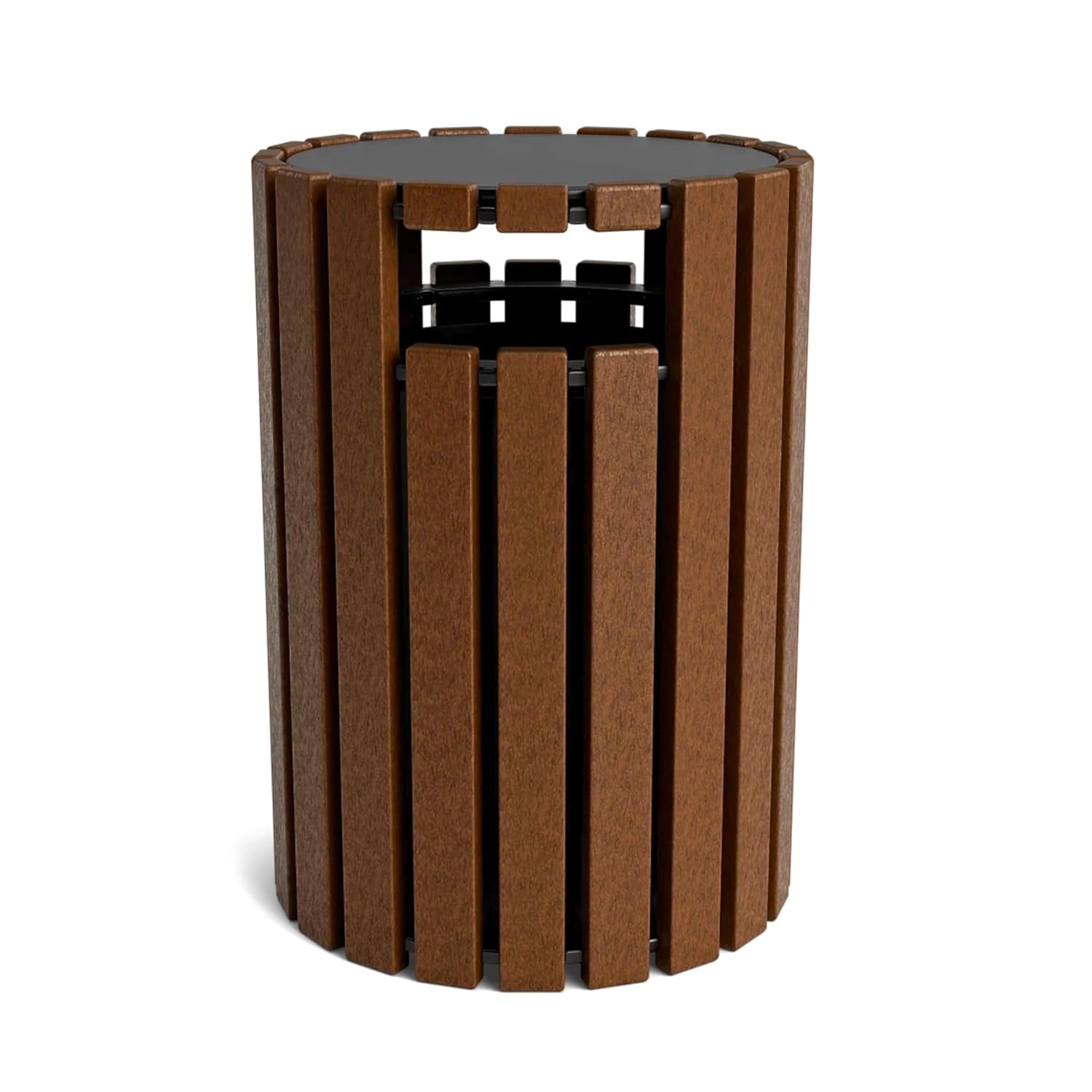 33 Gallon Outdoor Trash Receptacle – Durable, Weatherproof, UV-Protected Waste Bin with Rigid Liner – Heavy-Duty Commercial Trash Can for Parks, Offices & Public Spaces - Brown