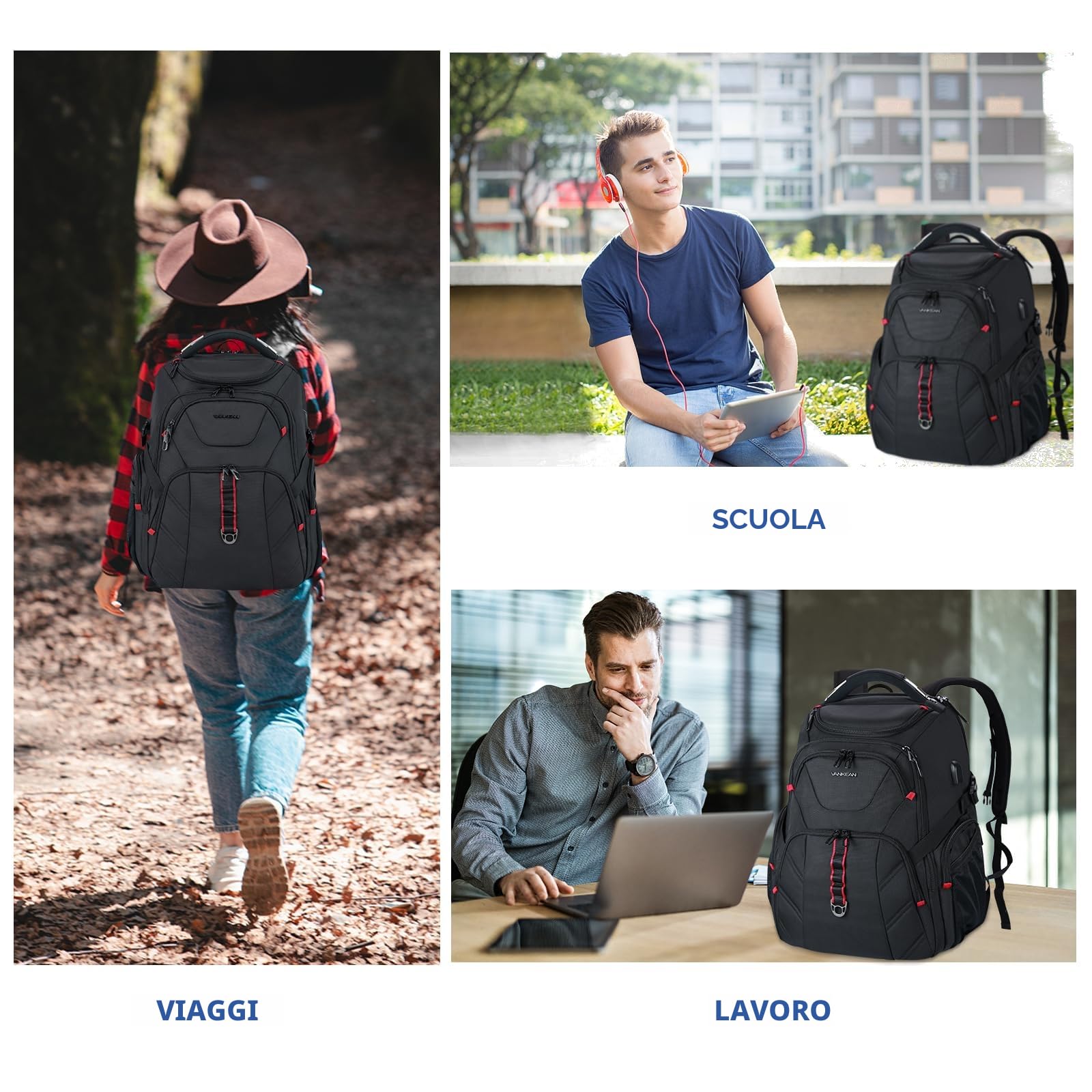 VANKEAN Zaino da viaggio per laptop da 17,3 ''