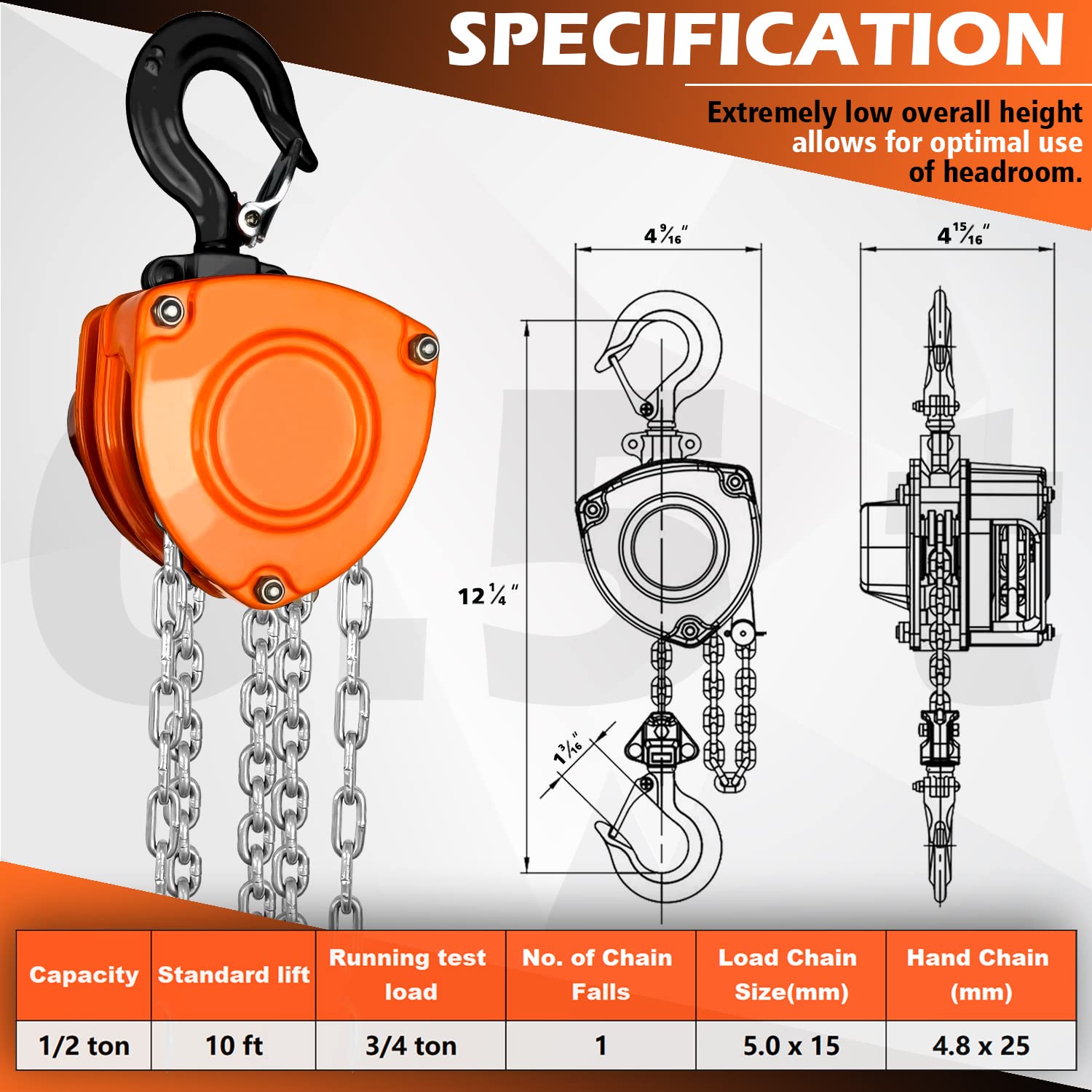 Paranco Manuale Yale Hoists, portata max. 1.000 kg, 3m