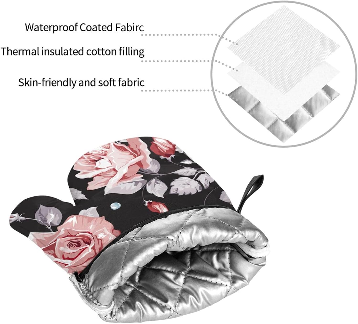 Red flower (2) Kitchen baking four piece set, fit for cooking and baking, oven, microwave, and outdoor barbecue