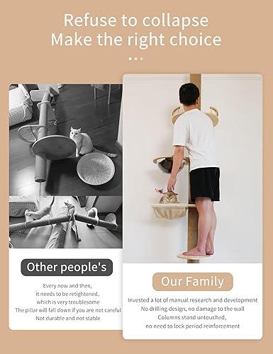 Miniatura 3 de Árbol para gatos de suelo a techo, cuerda de sisal natural para rascar, altura 55.52-118.5 pulgadas, ajustable, árbol de actividades para gatos