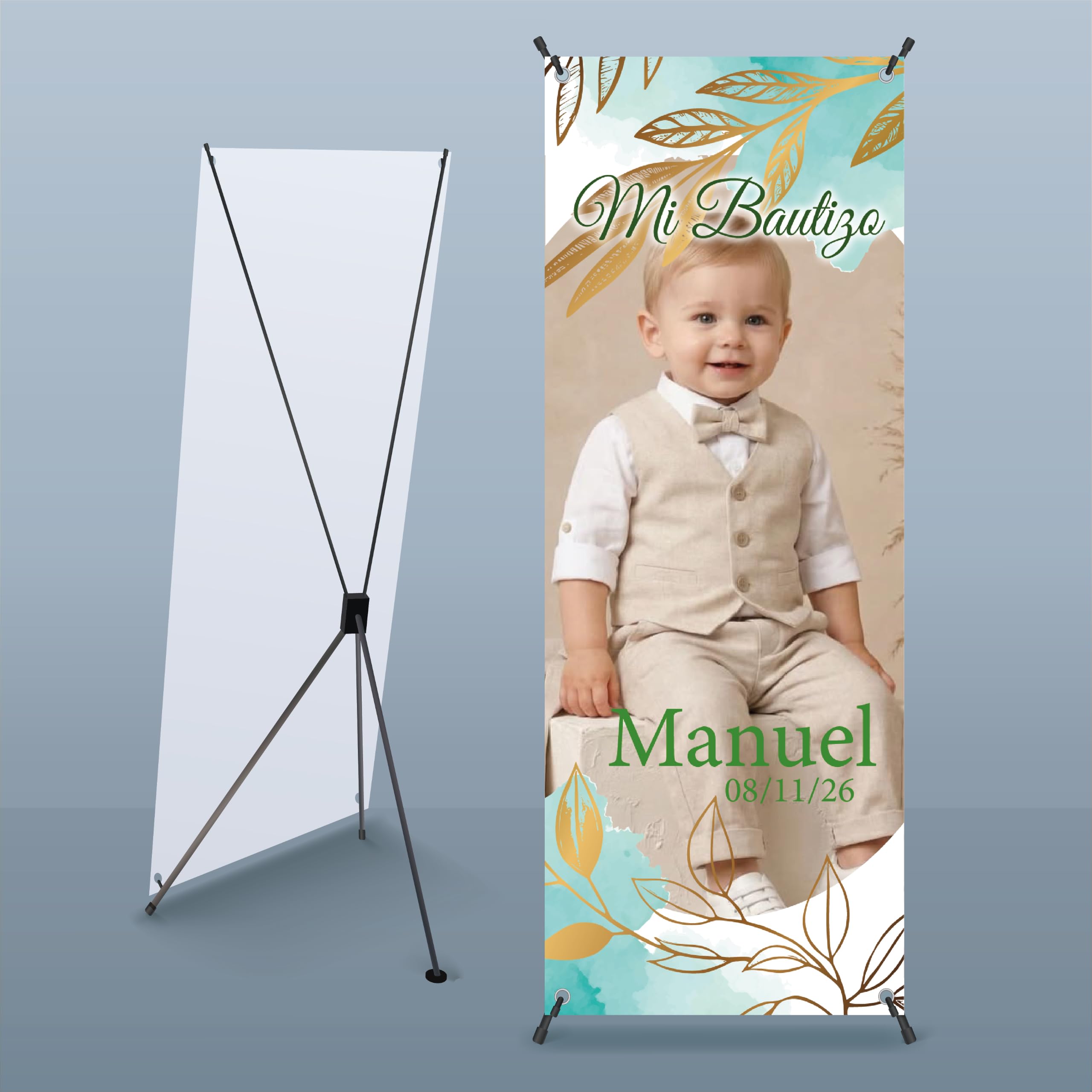 X-Banner Personalizado para Bautizo con Estructura 60 x 160 cm