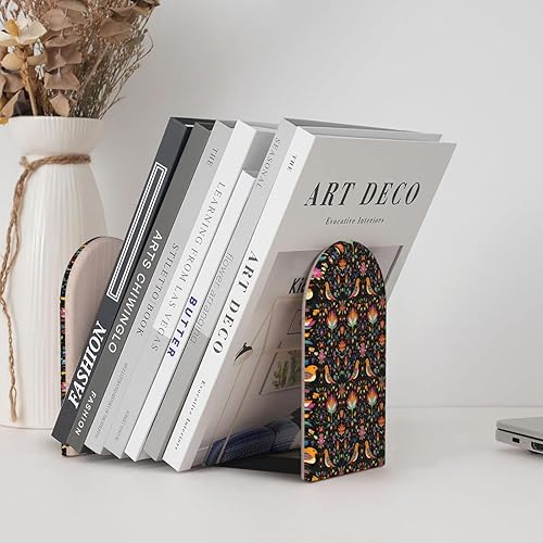 Miniatura 6 de Book Ends for Shelves 1 Pair - Classic Flower Print Wood with Metal Base Bookends for Heavy Books, Book Stand Organizer Holder for Books Movies Cds