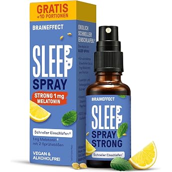 BRAINEFFECT SLEEP SPRAY STRONG Das Original  - Melatonin Spray Hochdosiert - 160 Tage Vorrat Einschlafspray - mit Minze Zitrone Lavendel und Ashwagandha Zuckerfrei Alokoholfrei - 20 ml