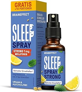BRAINEFFECT SLEEP SPRAY STRONG Das Original® - Melatonin Spray Hochdosiert - 160 Tage Vorrat Einschlafspray - mit Minze, Zitrone, Lavendel und Ashwagandha, Zuckerfrei, Alokoholfrei - 20 ml