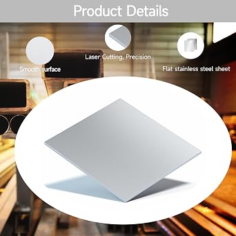 304 Stainless Steel Sheet - 2PCS 6 X 6 X 1/32 Thin Stainless Steel Plate 1/32 Inch Thickness with Protective Film Metal Sheets Stock Sheets for Kitchen DIY Crafting etc. (305 x 305 x 0.78 mm)