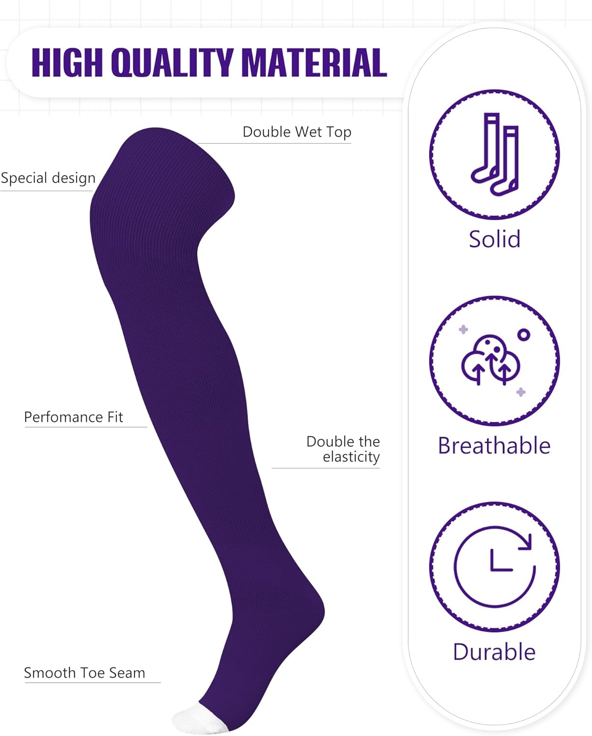 High Football Socks Multiple Sizes over the Knee Baseball Socks Extra Long for Youth Women and Men - Image 2