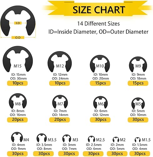 Miniatura 3 de Anillos de retención externos, 330 anillos de retención de acero aleado, juego surtido de clips electrónicos-M1.5 M2 M2.5 M3 M3.5 M4 M5 M6 M7 M8 M9
