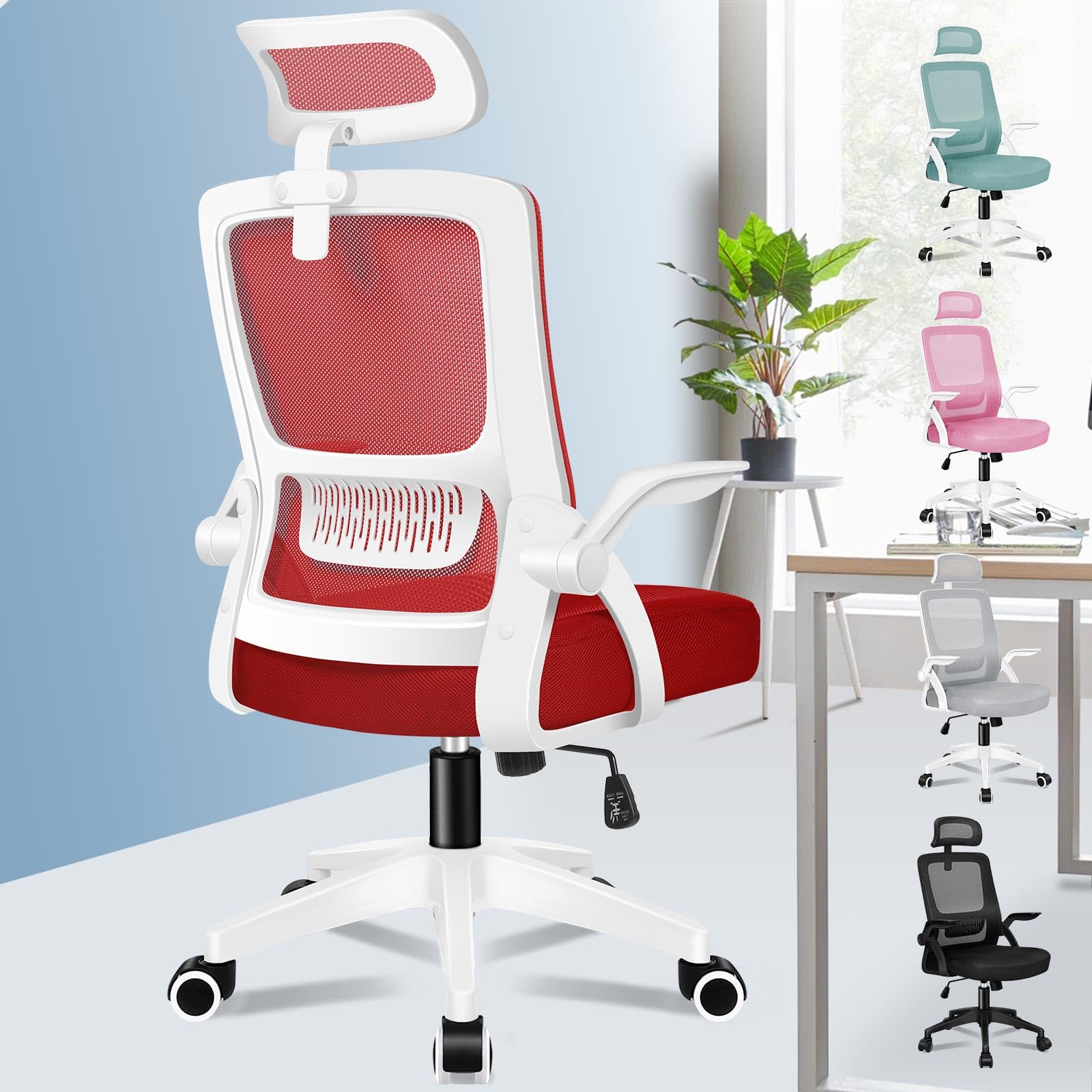 ALFORDSON Sedia da Ufficio, Poltrone con Poggiatesta, Sedia da Scrivania per Computer con Supporto Lombare, Sedia Girevole per Home Office, Rosso