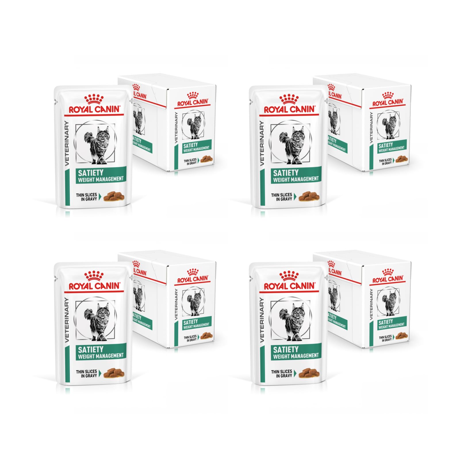 Royal Canin Veterinary Satiety Weight Management | 4 Pack | 4 x 12 x 3 oz | Complete Dietary Cat Food | For Overweight Reduction | Fine Chunks in Sauce