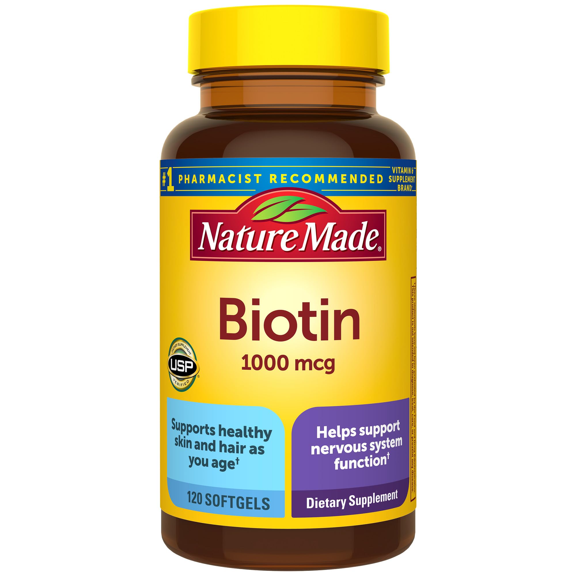 Biotin 1000 mcg Softgels, Biotin Vitamins Dietary Supplement, Supports Healthy Hair & Skin, 120 Softgels, 120 Day Supply