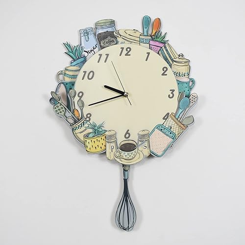 Miniatura 3 de Reloj de pared de péndulo de cocina, con temática de utensilios de cocina