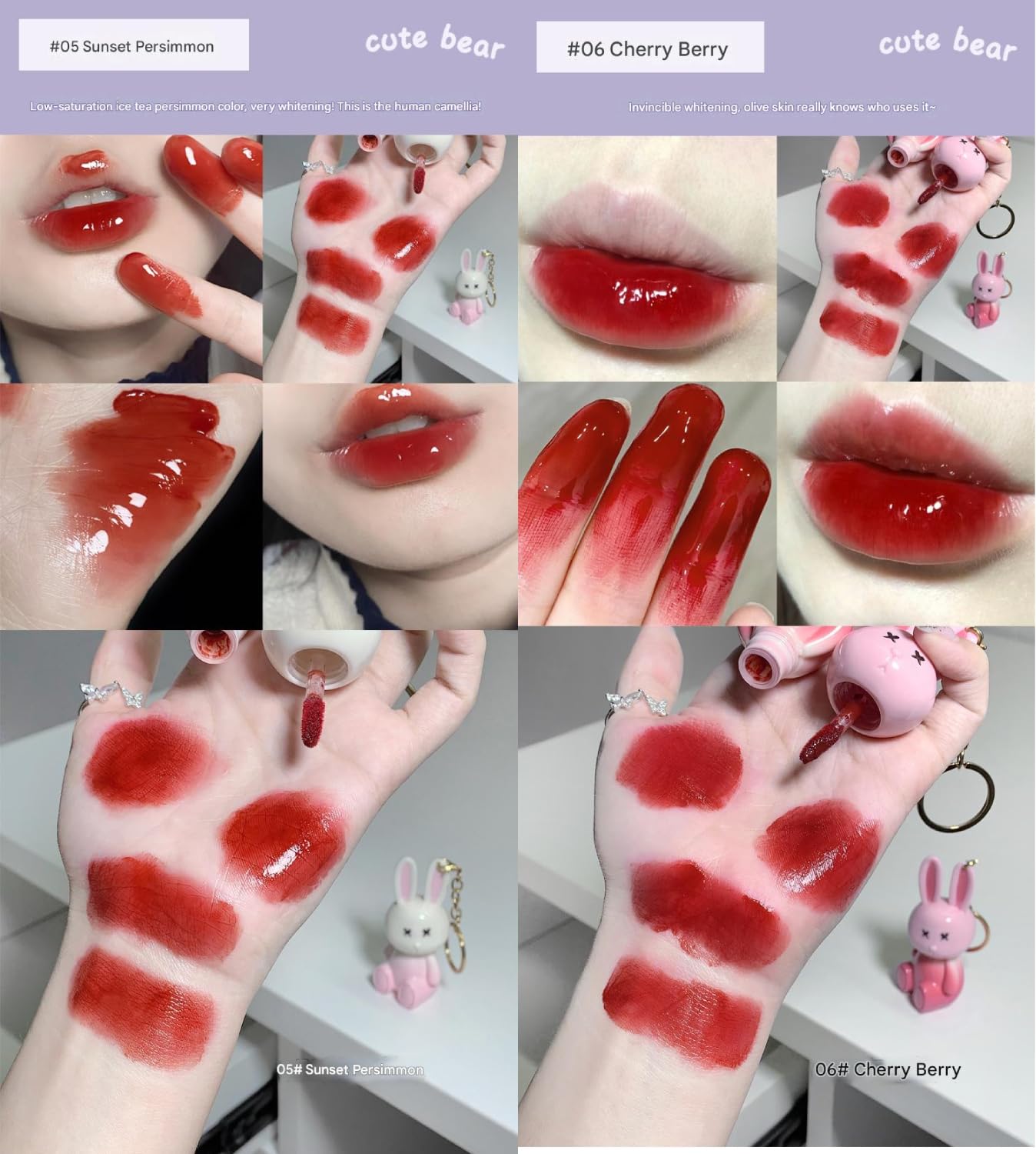 Gege Bear Cute Bunny Keychain Lip Tint | Hydrating, High-Shine Lip Stain |Moisturizing Lightweight, Long-Lasting, Non-Sticky Lip Gloss | Soft & Smooth Lip Color | Korean Beauty Lip Tint | Smudge-Proof, Glossy Finish Lipstain| Nourishing Lip Makeup For Women| Shades #01 (#1, 2g) 3