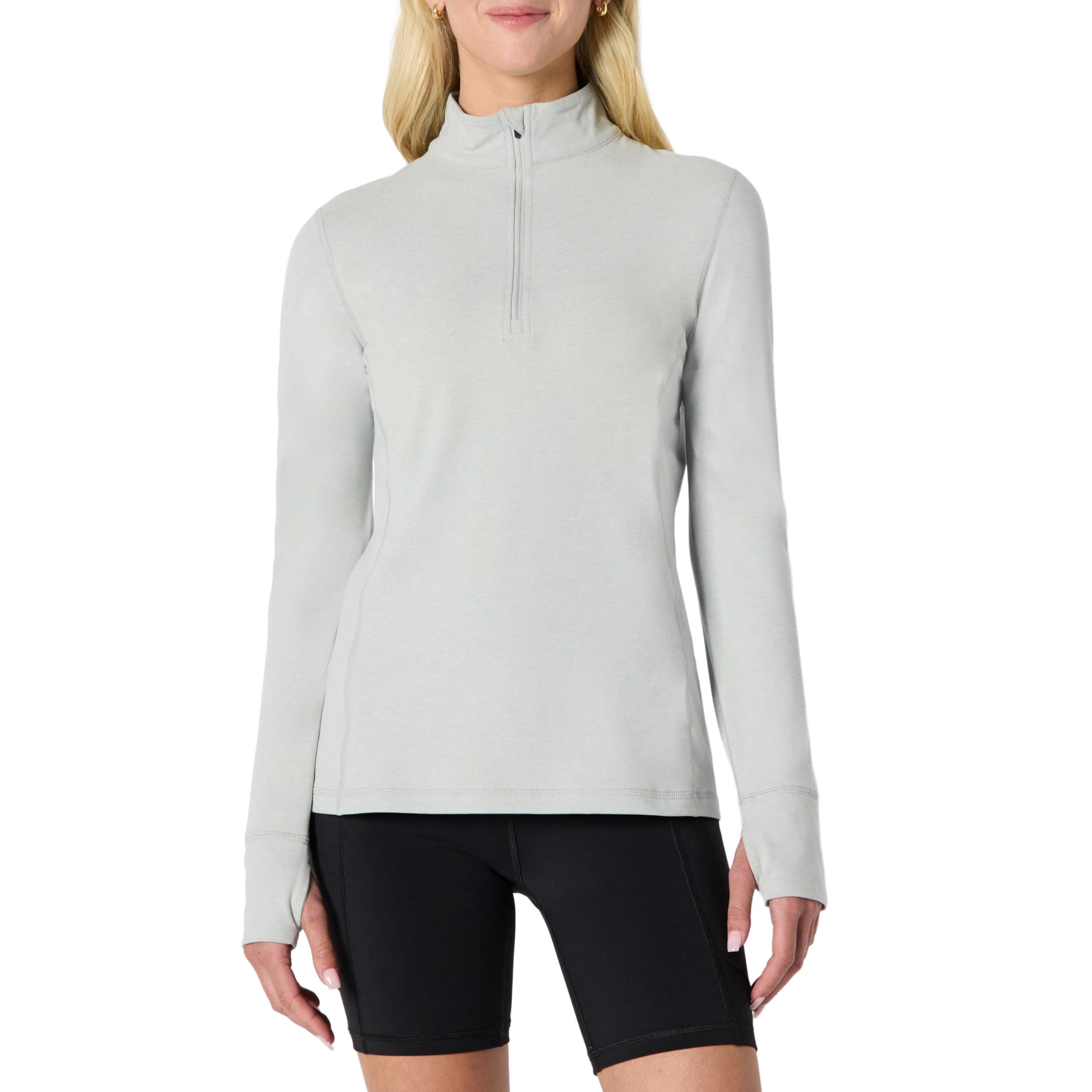 Amazon Essentials Damen Athletisches Weiches Leichtes Langarm-Trainingsoberteil Viertelreißverschluss, Taube Space-dye, L
