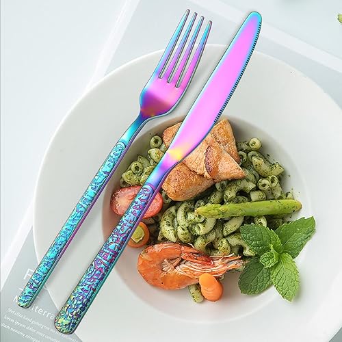 Miniatura 7 de Juego de cubiertos martillados de 40 piezas, juego de cubiertos de acero inoxidable para 8 utensilios de cocina para el hogar, cocina, restaurante,