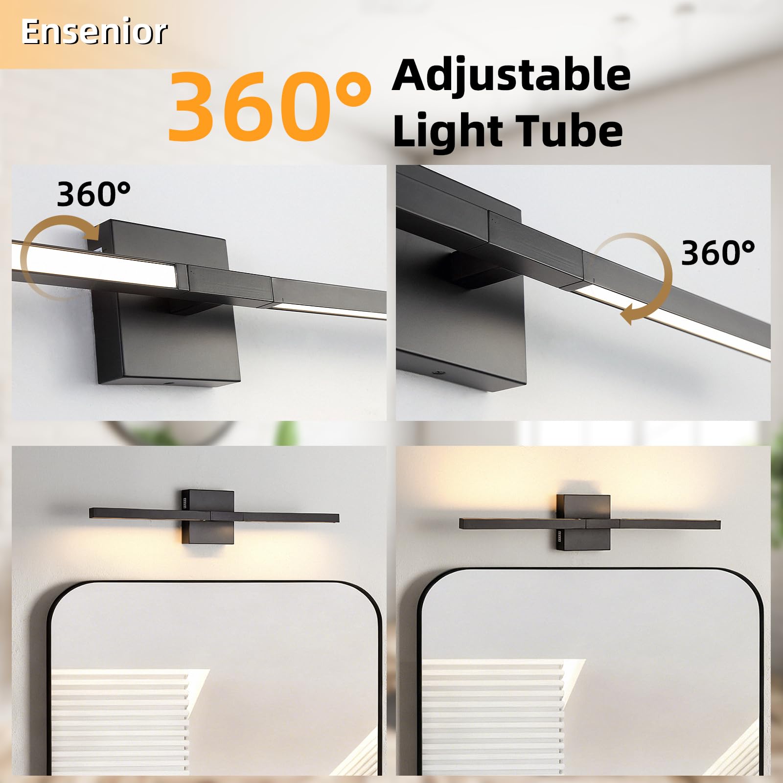 Moderne Badezimmerleuchte, gebürstetes Schwarz, 61 cm, 16 W, Wand-Waschtischlampe über Spiegel, dimmbar, 5 CCT LED-Wandleuchte für Schlafzimmerschränke