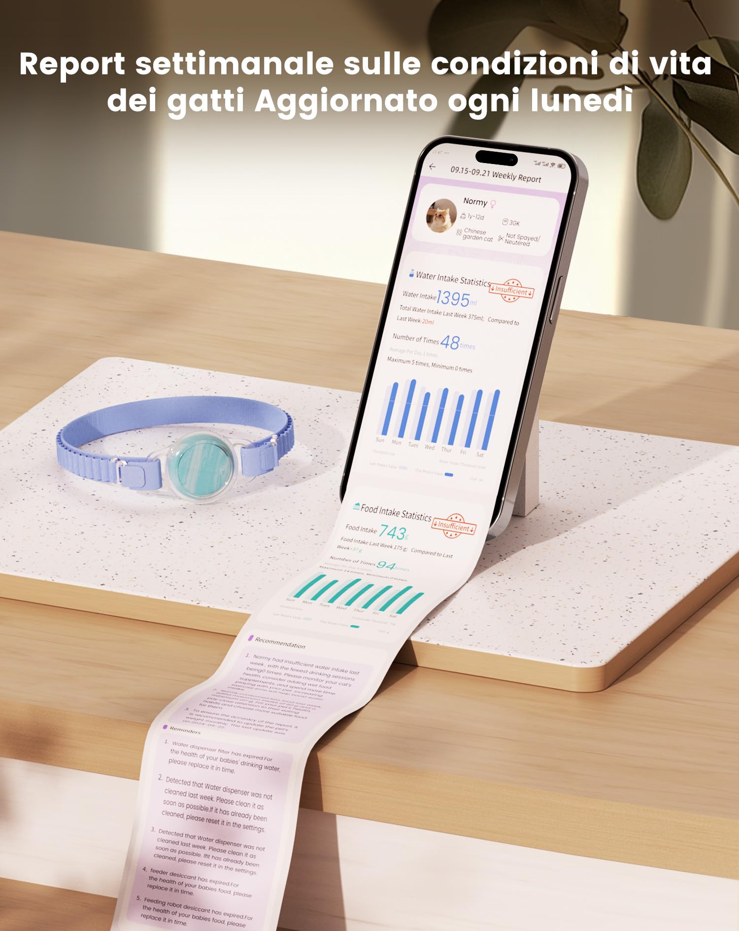 PETGUGU Collare Intelligente Gatto Tracciatore Gatto Monitoraggio di ogni Gatto Per Famiglie con Più Animali Per Fontana Acqua Gatti PF1 Distributore Automatico PF2 Lettiera per Gatti PW5