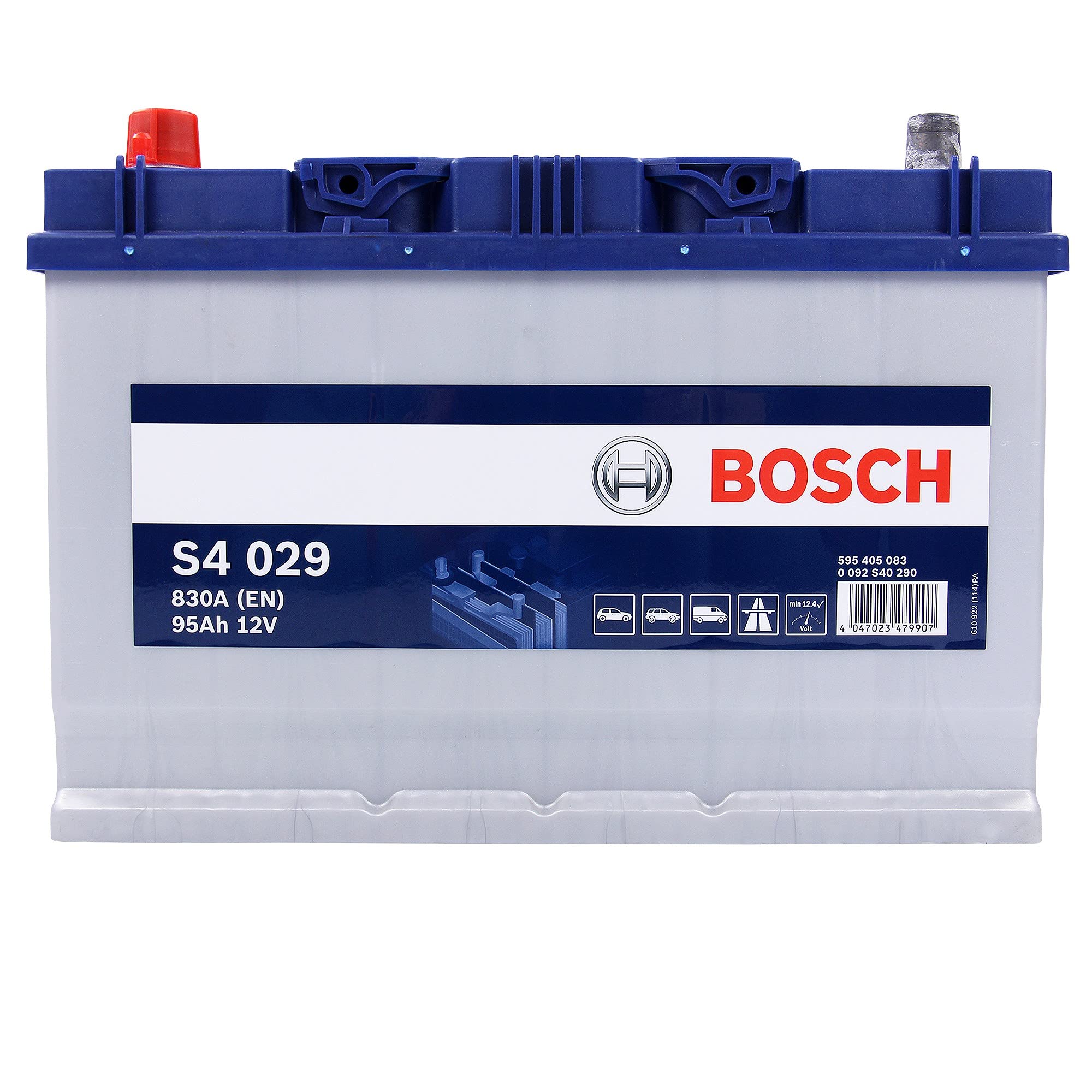 BOSCH Batería 95, Ah 830, A/EN 0 092 S40 290 L 306mm B 173mm H 225mm Compatible con VW DELIVERY, OPEL Antara A L07, FORD Ranger Mk2 ER, EQ, R Ranger ET MAVERICK UDS, UNS, FIAT TL