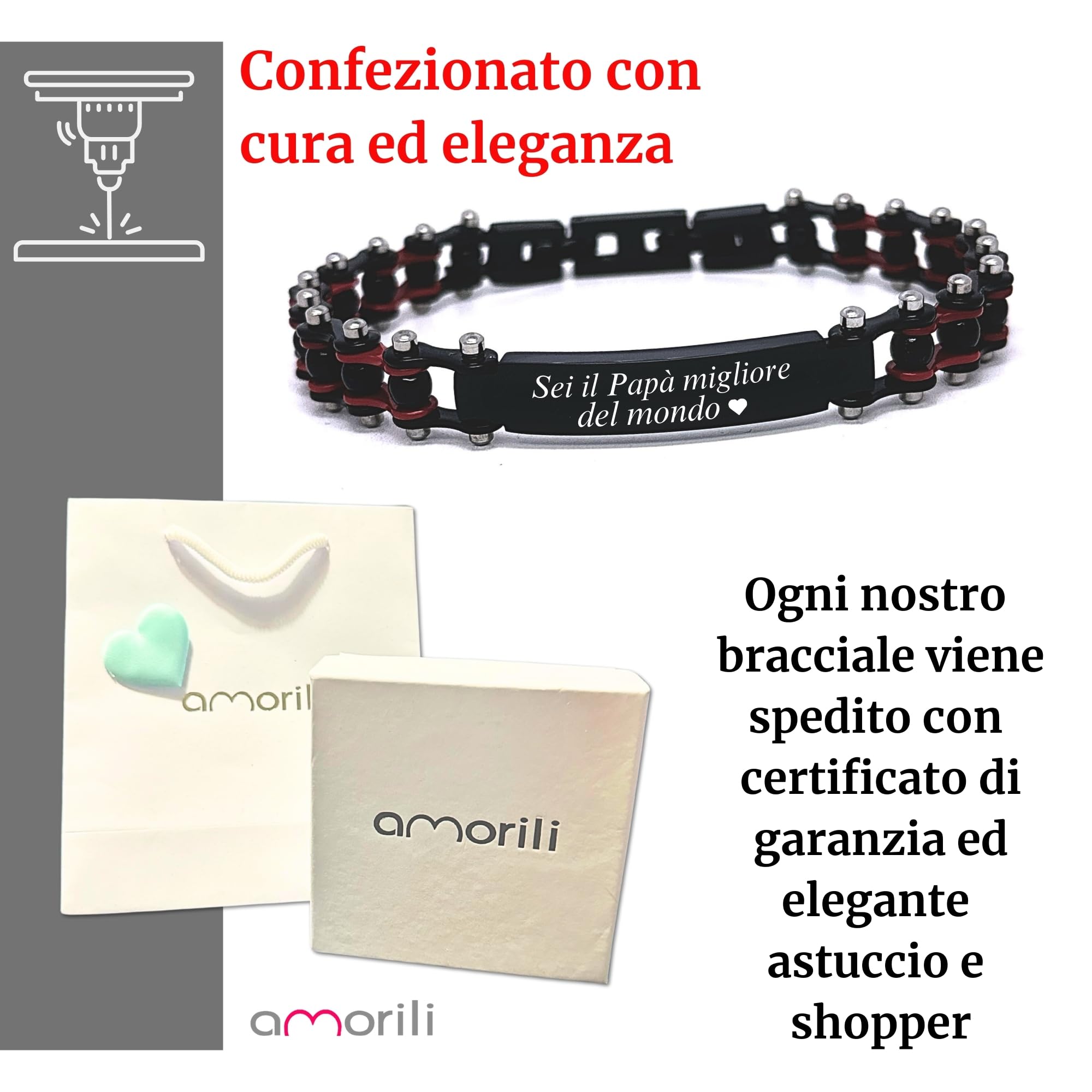 Bracciale Uomo Catena Moto in Acciaio Inox | Gioiello Biker con Colori Squadra di Calcio del Cuore | Regalo Tifosi Sportivi