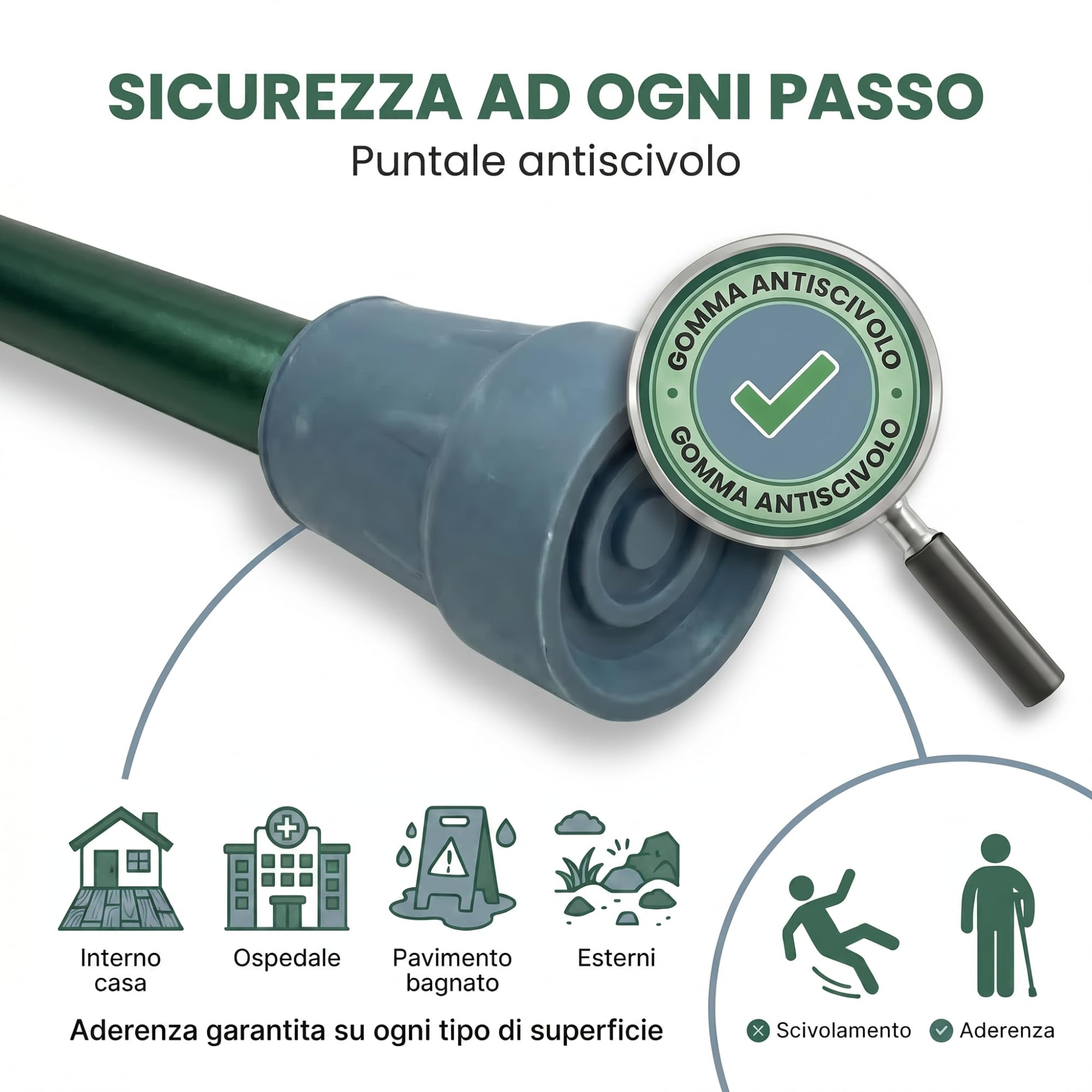 Stampelle Ortopediche Regolabili (2 Unità) Stampelle Canadesi in Alluminio Anodizzato Leggere Antiscivolo Altezza 74-97cm Portata 100kg Farvisan (Verde Bosco)
