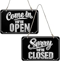Quilax Wooden Open Closed Sign for Business - 10x6in Double-Sided Flip Hanging Hours Sign for Stores, Restaurants, Shops, Bars
