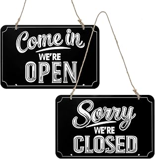 Quilax Wooden Open Closed Sign for Business - 10x6in Double-Sided Flip Hanging Hours Sign for Stores, Restaurants, Shops, Bars