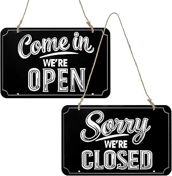 Open/Closed Door Sign10x6", Hanging Set with Rope for Store Restaurant Bar