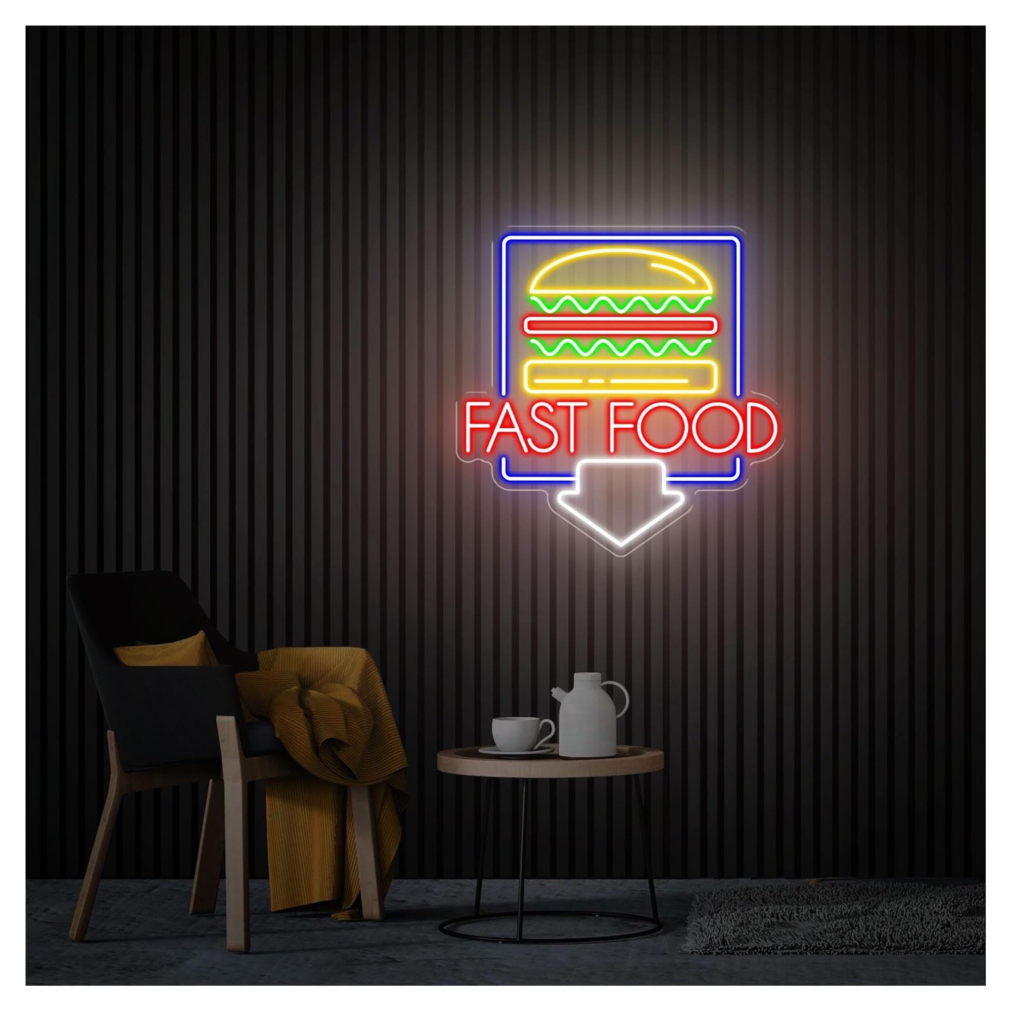 RONGCH Hanging Art Signs Fast Food Arrow Neon Sign,Suitable for Handmade Shop Decor with Dimmable 49cmx50cm(B)