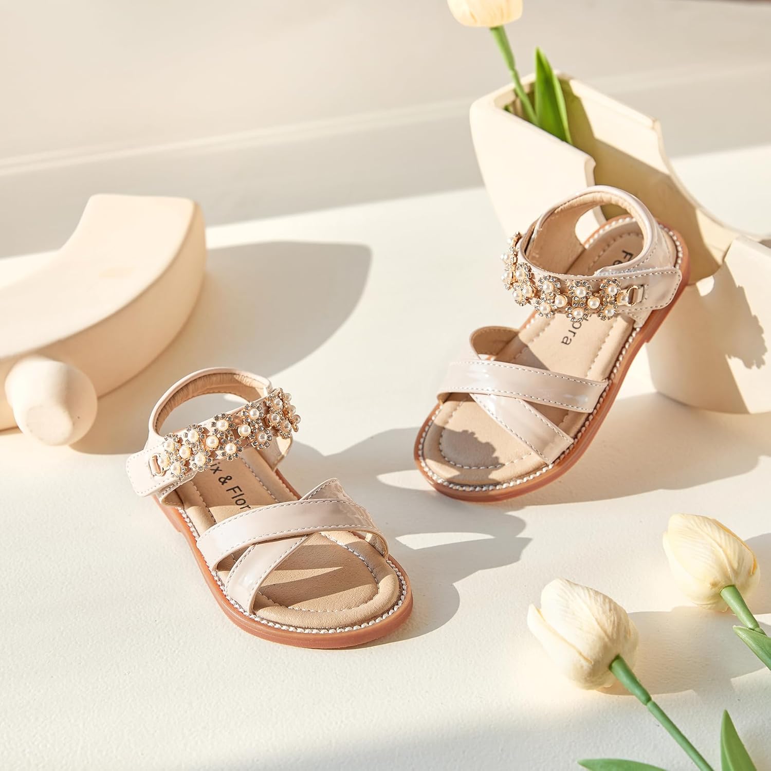 Felix & Flora Toddler Girls Sandals Soft Rubber Flats Summer Baby Flower Girl Shoes. - Image 2