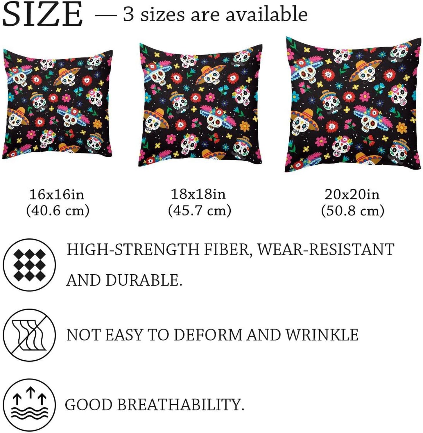LORVIES Dia De Muertos Sugar Skull Throw Pillow Covers 20 x 20 inches, 2 Pack Square Farmhouse Pillowcase, Velvet Cushion Case for Sofa Bedroom Home Decor