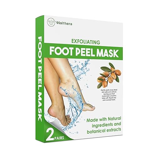 Walthera - Paquete de 2 mascarillas para pelar los talones agrietados secos, las células muertas de la piel y los callos para pies suaves y suaves