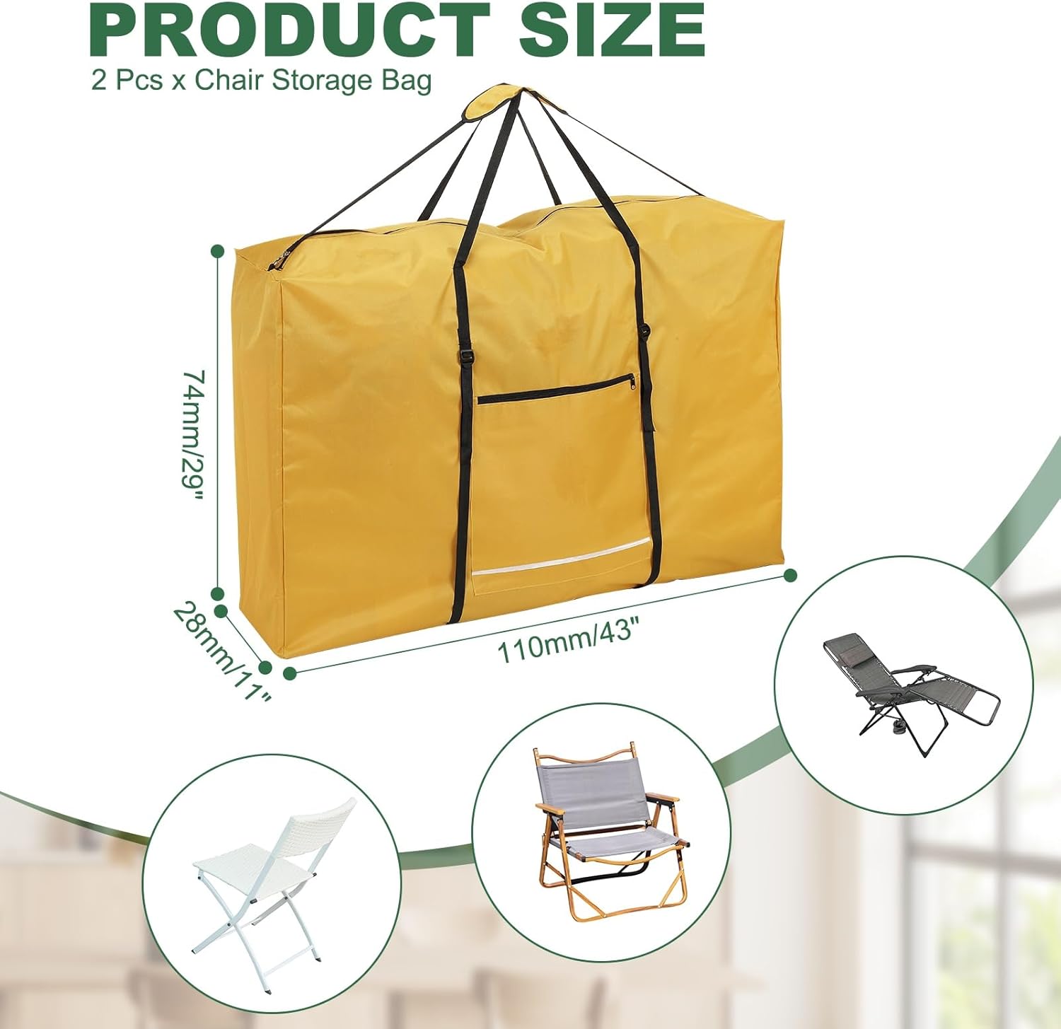 PATIKIL Folding Chair Carry Bag, 2Pcs 600D Oxford Heavy Duty Waterproof Camping Chair Storage Bag for Zero Gravity Chair Table Wheelchair, 43"L x 29"W x 11"T, Yellow