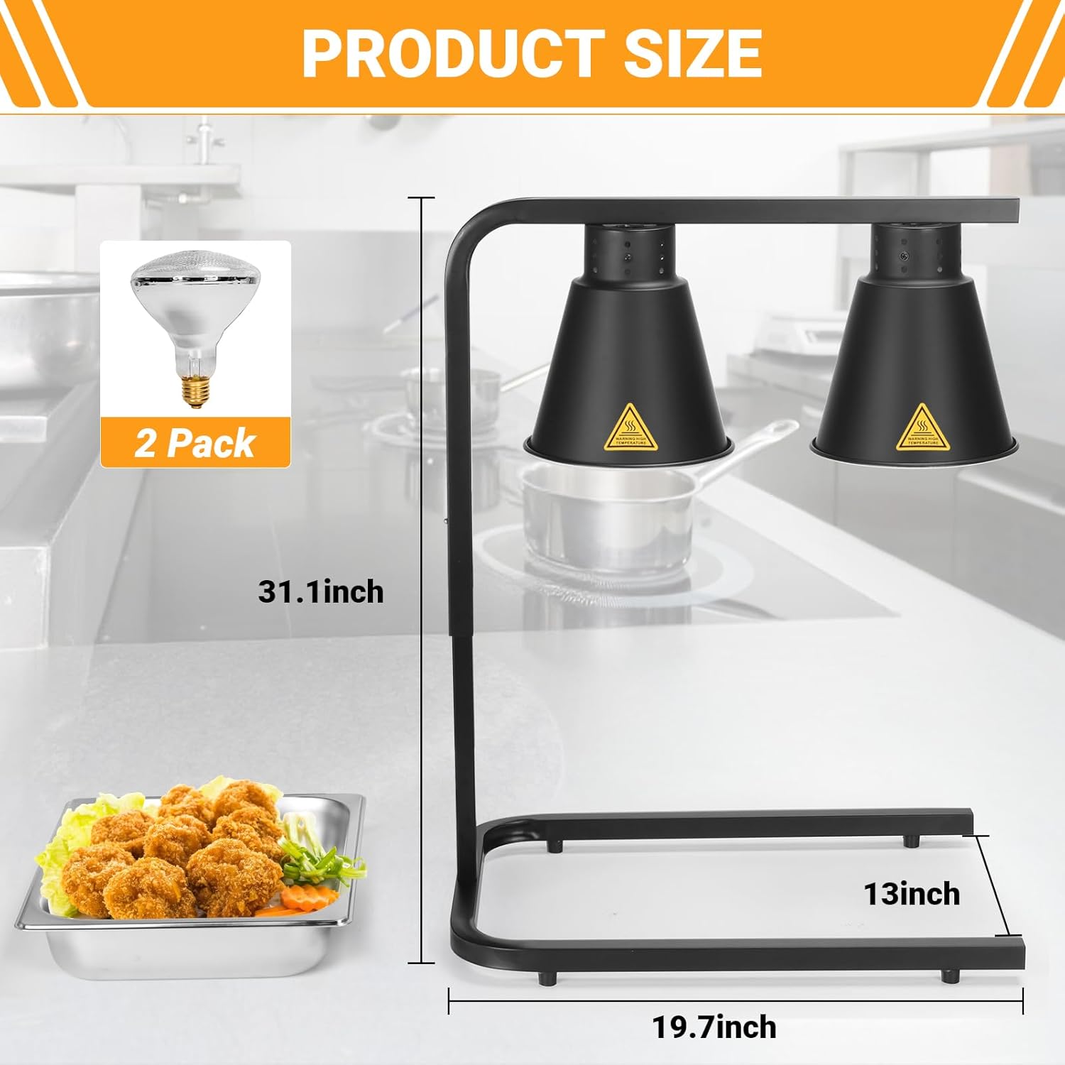 Yuanhao Black Free Standing Heat Lamp with 2 Bulbs - 120V, 500W (Black)
