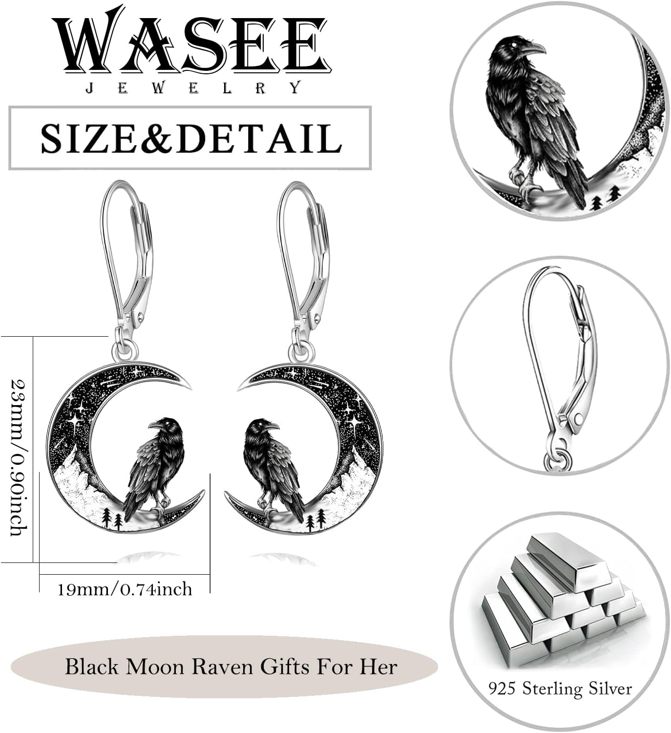 Black Cat/4th of July/Bat/Spider/Pumpkin/Wolf/Bunny/Sun and Moon/Turtle/Raven 925 Sterling Silver Leverback Dangle Earrings Moon Gothic Christmas Earrings Jewelry Gift for Women - Image 2