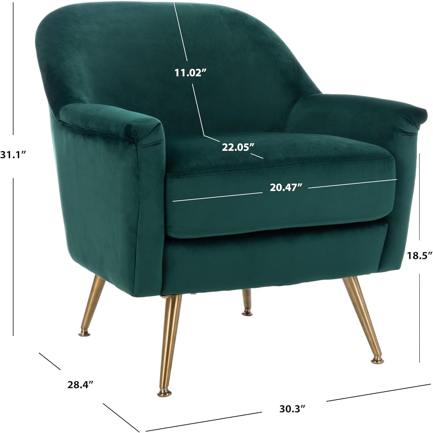 Safavieh Home Brienne Retro Glam Emerald Green Velvet and Brass Arm Chair