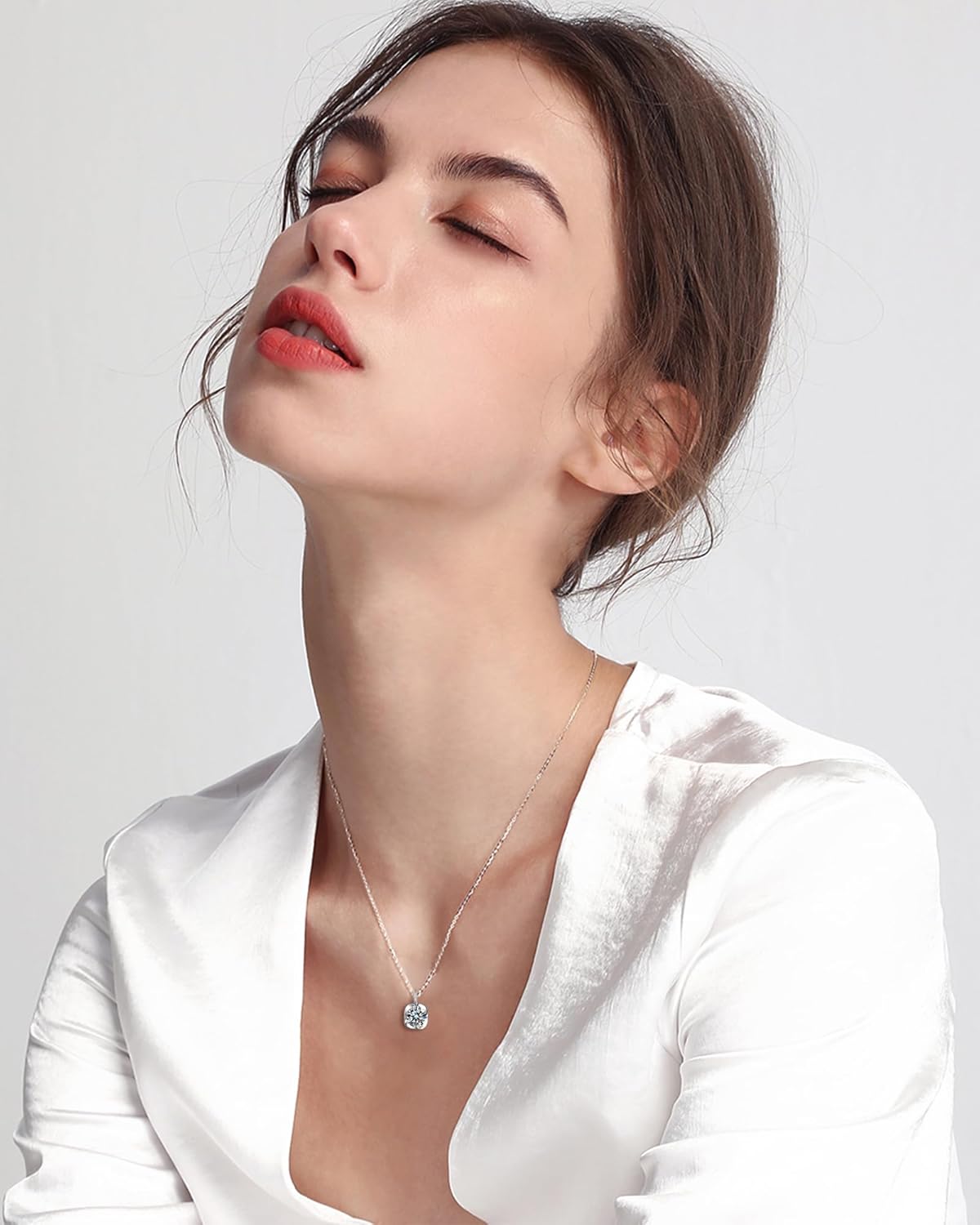 FANCIME 14K Solid White Gold Flower Pendant with Sterling Silver Chain Birthstone Heart Red Gemstone Fine Jewelry Birthday Mothers Day Gifts for Women Her - Image 2