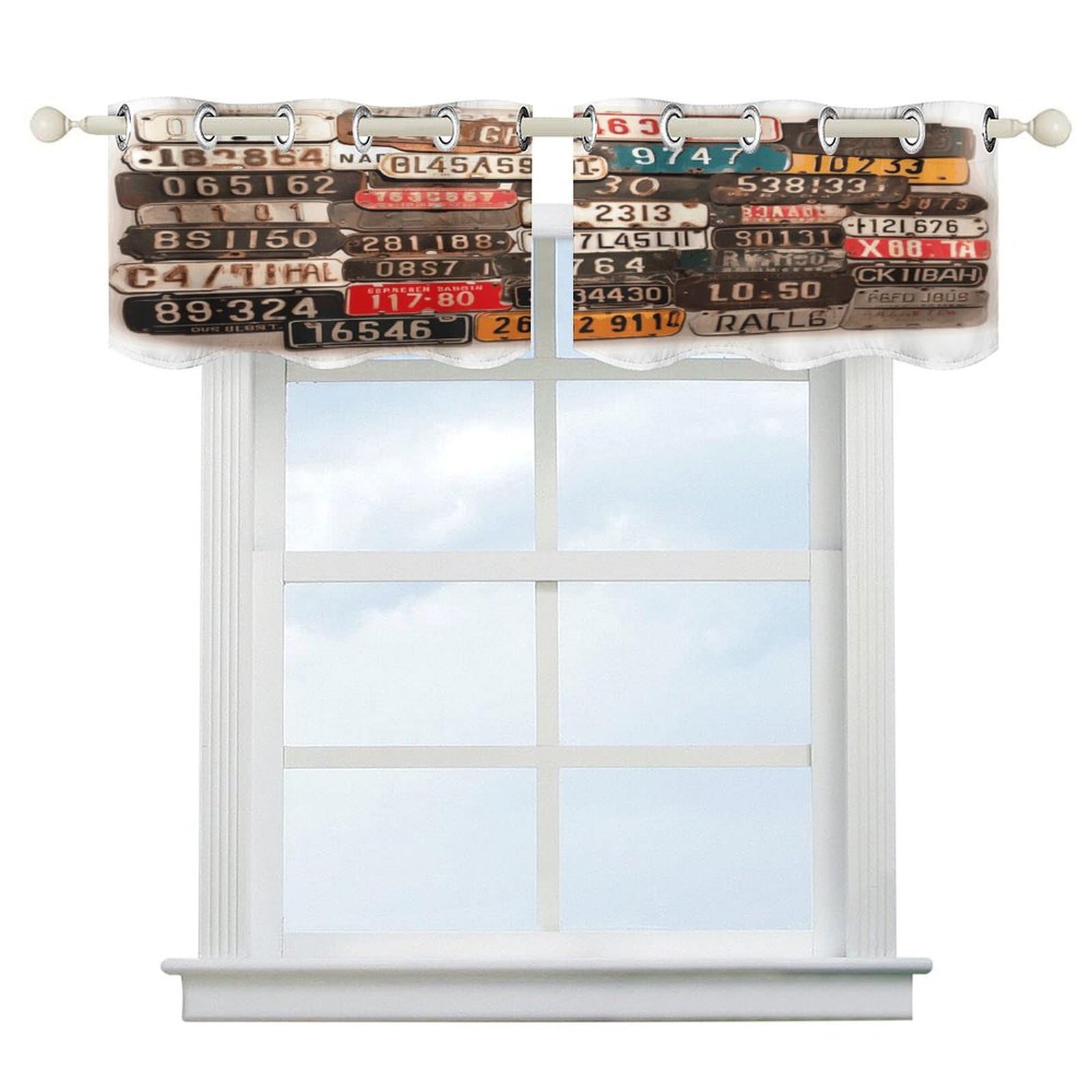 Fekiloot Style Old License Plate Short Curtains Valance Curtain